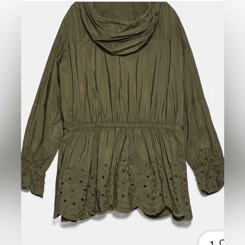 ZARA Nylon embroidered eyelet zip hood jacket XS